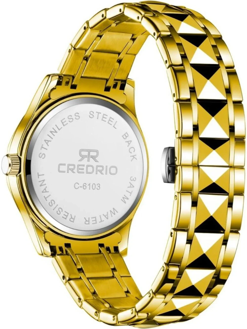 Mens Gold Stainless Steel Waterproof Diamond Analog Quartz Luminous Wrist Watch